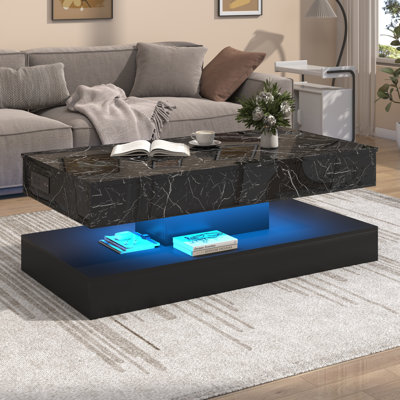 Table basse à plateau relevable ultrabrillant 47,2 pouces avec éclairage DEL et tiroir de rangement
