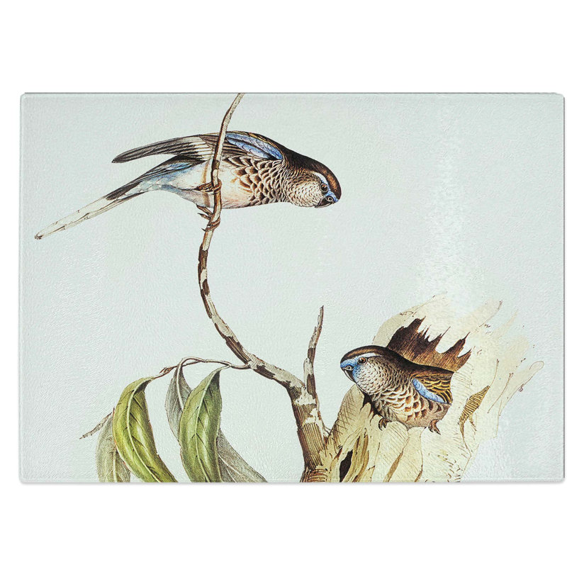 Tempered Glass Bouke's Grass-Parakeets Chopping Board, 39 cm W x 28.5 cm L