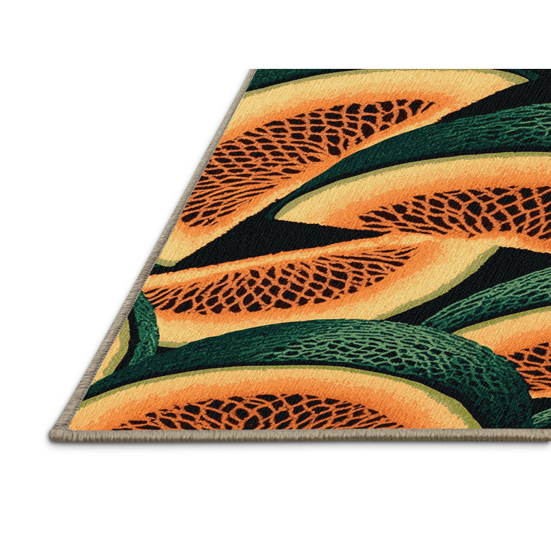 Washable Cantaloupe Fruits Area Rug, Square 5'