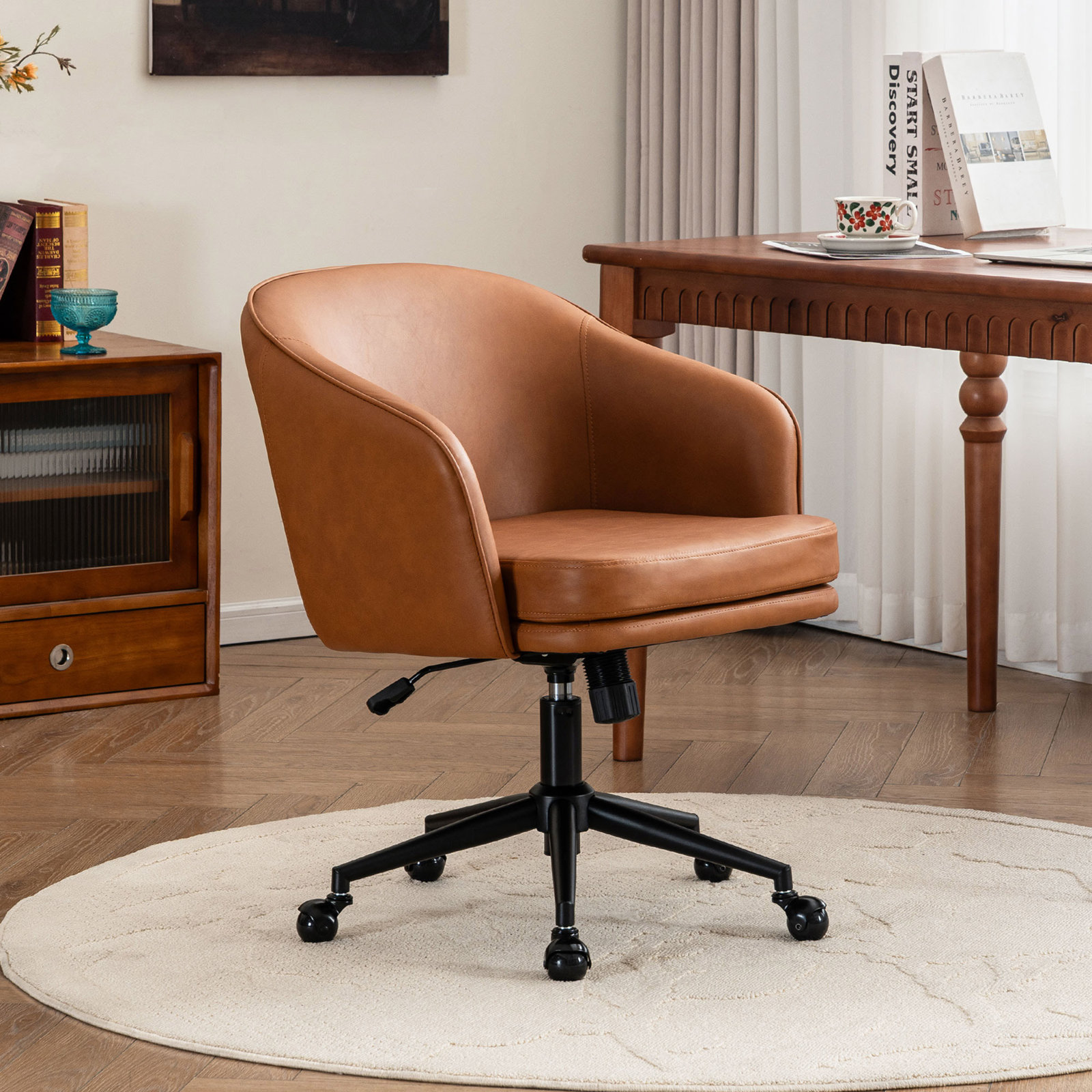 Toscani Swivel Office Chair, Brown Faux Leather