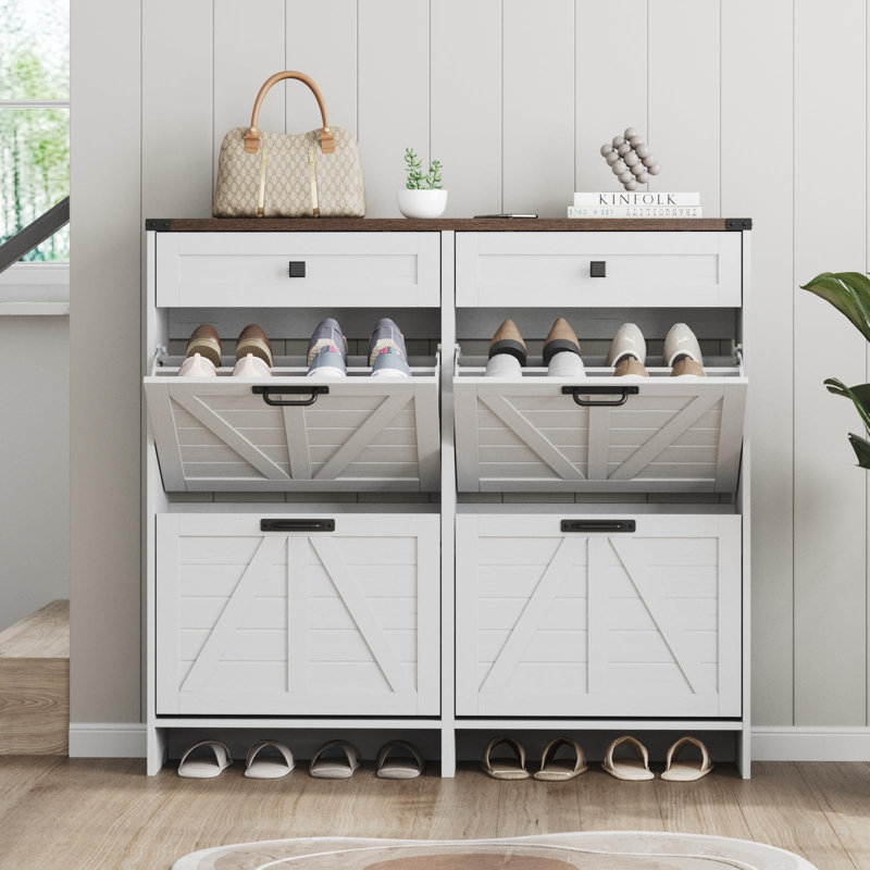 Armoire à chaussures autoportante avec 4 tiroirs rabattables et 2 tiroirs, Blanc