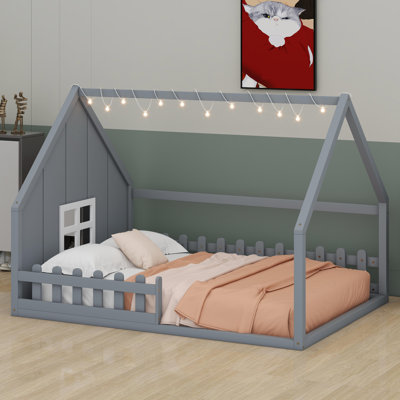 Lit maison avec fenêtre et clôture, DEL