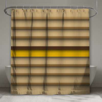 Rideau de douche beige à rayures jaunes très long