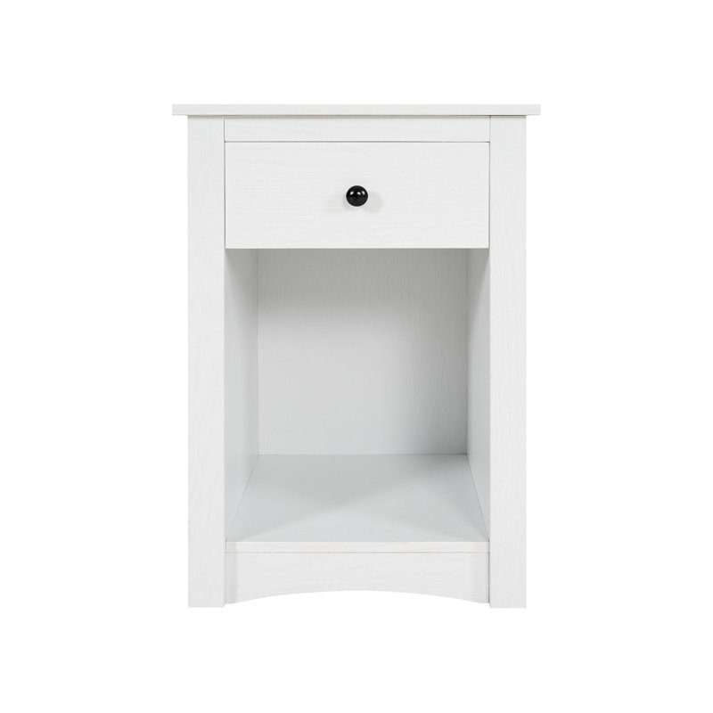 Table de bout en bois avec tiroir et tablette Beachmont, Blanc délavé rustique