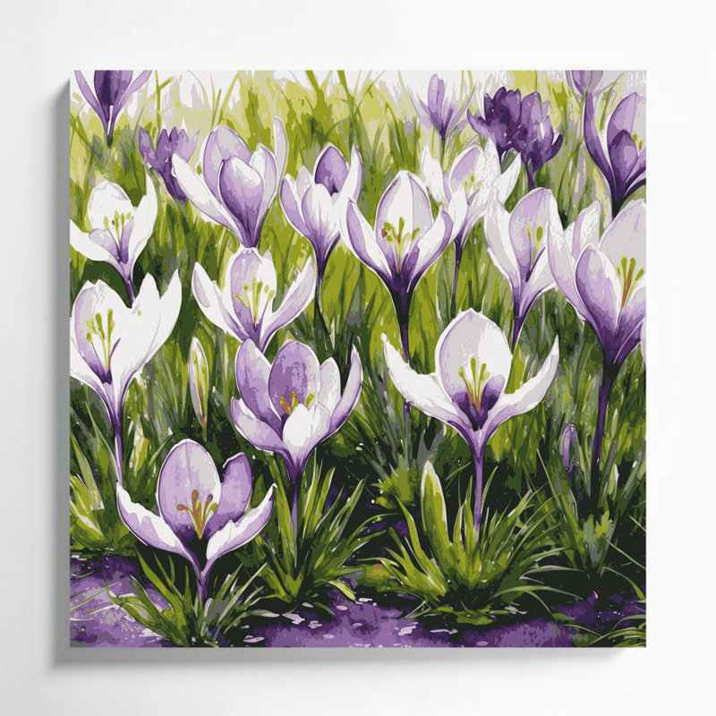Botanical Crocuses Grey Canvas Wall Art, 32" H x 32" W