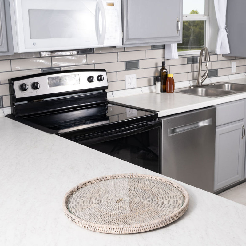 Plateau en osier Lillian, L 14 po x P 14 po x H 1 po, Blanc délavé