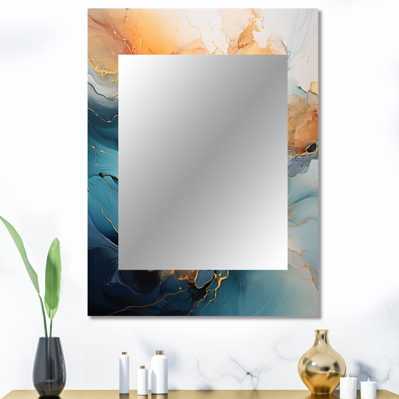 Teal Orange Bold Abstract Flow Collage II - Dams Decorative Mirror, Teal Wall Mirror, Printed Metal Art, 40" x 30"