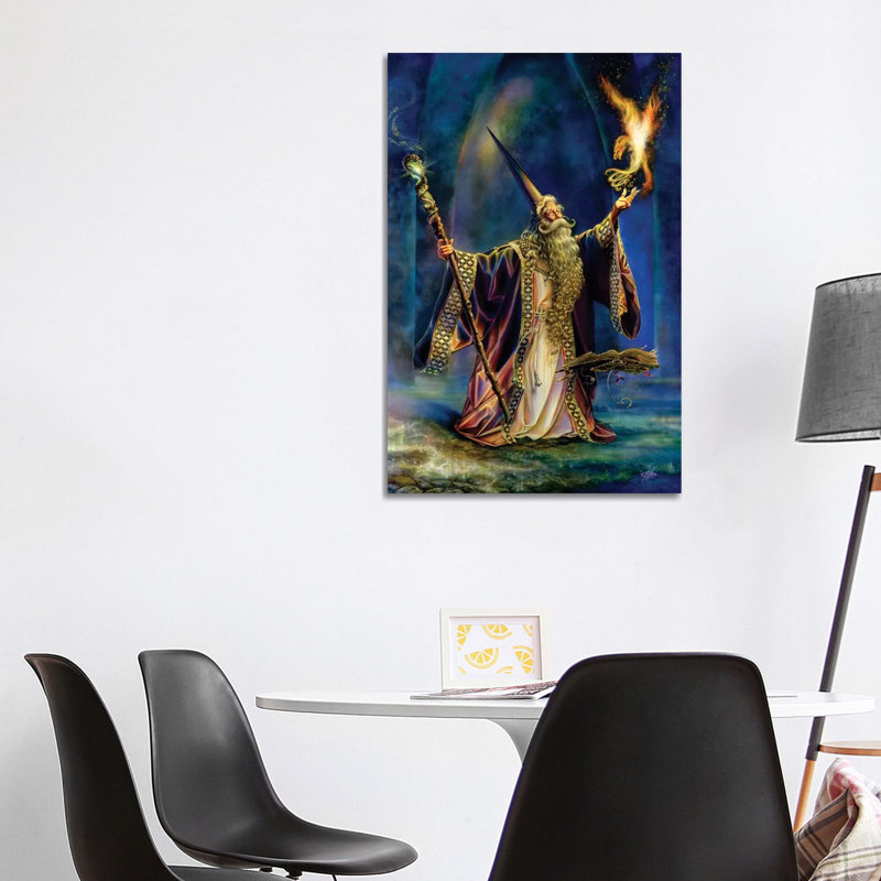 «The Wizard» par Myles Pinkney - peinture sur toile tendue, H 40 po x l 26 po x P 1,5 po