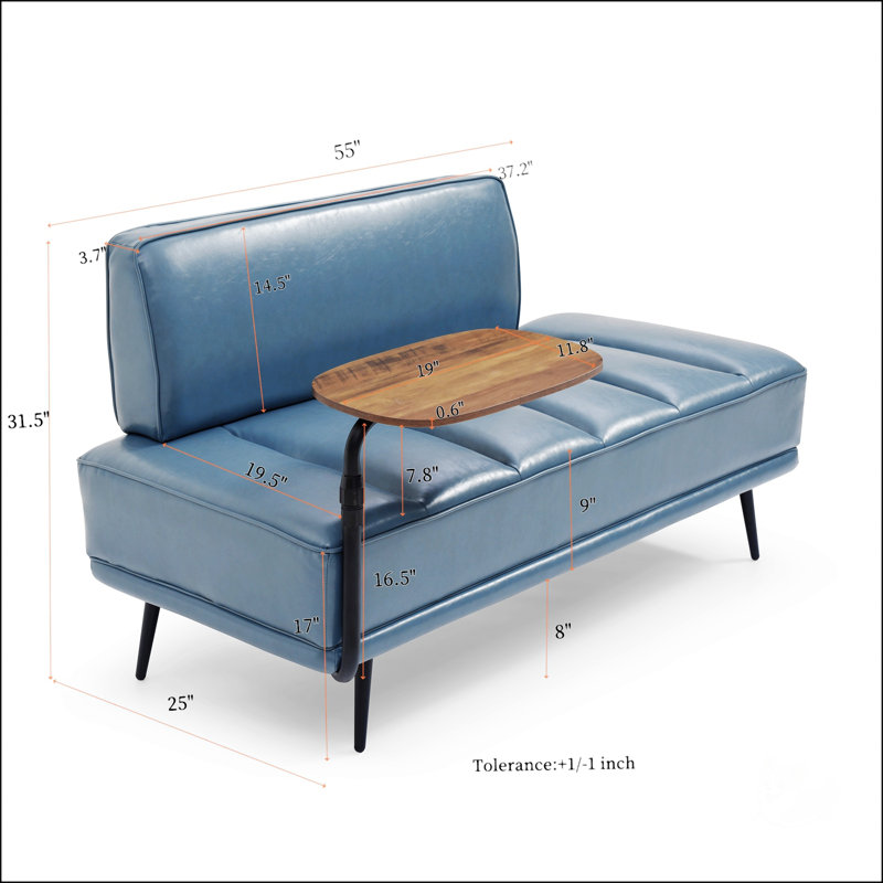 Banc de bout de lit moderne de 55 pouces avec similicuir gris, table d'appoint et plateau pivotant à 360 degrés, idéal pour la chambre à coucher et le salon