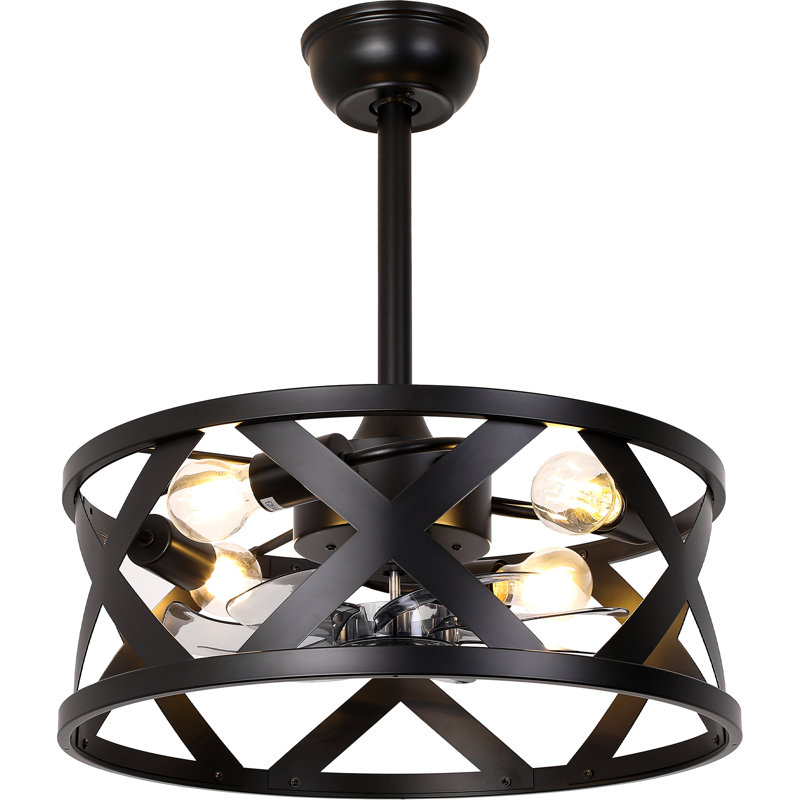 Ventilateur de plafond industriel en cage noir de 20 pouces avec lumières et télécommande, ventilateur de plafond Fandelier