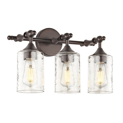 3-Light Dimmable Vanity Light With Water Glass Shades Brushed Gold Finish