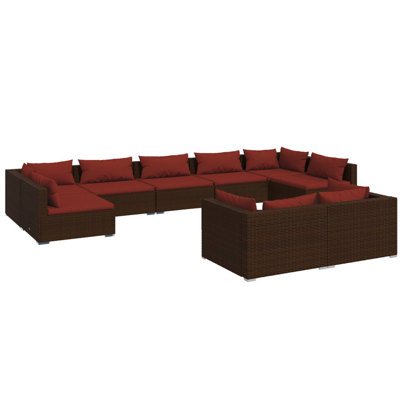 9 Piece Lounge Sofa Seating Group, Cinnamon Red, Brown