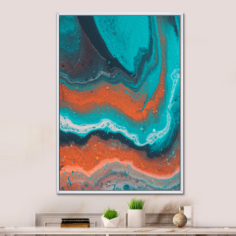 Art sur toile orange et turquoise - art mural moderne et contemporain sur toile, H 32 po x l 16 po x P 1 po