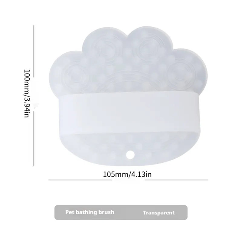 Brosse en forme de patte pour salle de bain et de toilettage en silicone pour animaux - Peigne de déshumidification humide / sec 2-en-1 avec massage apaisant pour chiens et chats, transparent