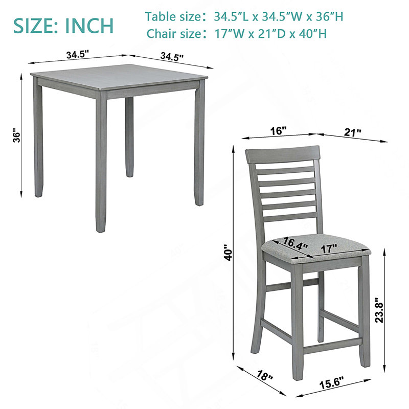 Ensemble de table de salle à manger Lykes, ensemble de table carrée en bois pour 4 personnes, table carrée et 4 chaises rembourrées
