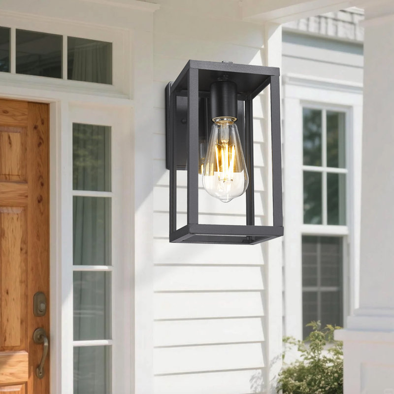 Outdoor Wall Sconce, 9.88" Black Porch Lantern With Clear Glass, Weather-Resistant Outdoor Light For Patio, Garage