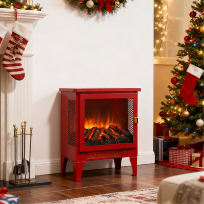 Red 18 - Inch Freestanding Electric Fireplace Heater, 3D Flame, High Security Features, Two Speed Temperature, 50000 Hours Led, Three Sided View, Easy To Move, Decorative Design Classic Fireplace,