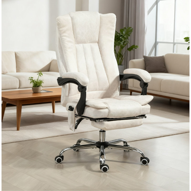 Fauteuil de massage inclinable à hauteur réglable avec repose-pieds, blanc