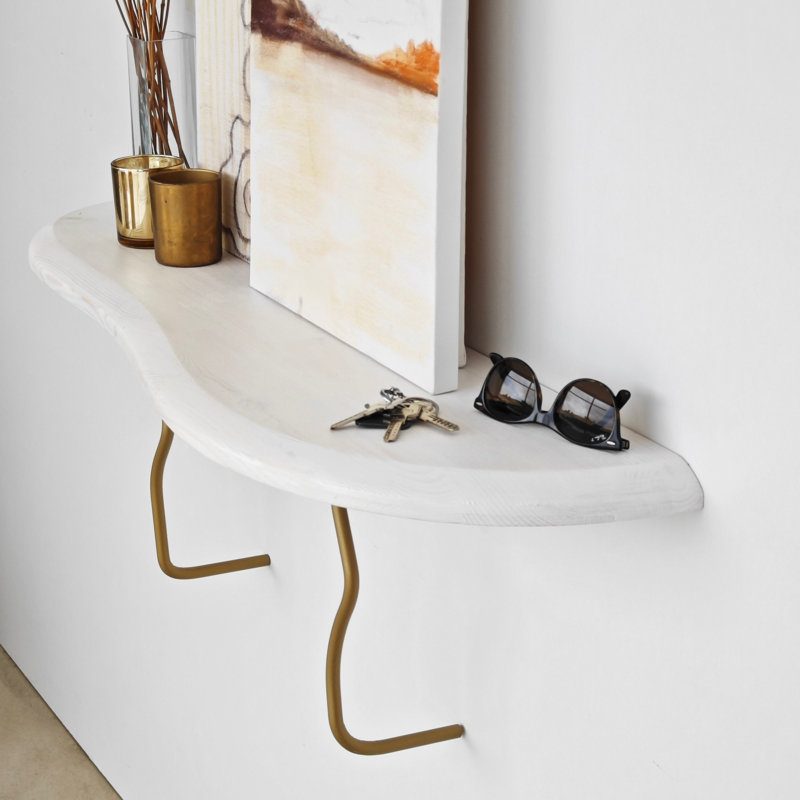 Colesen Stylish Wall Shelf, 100% Pine Wood with Metal Frame, 39.0 x 8.7 x 0.8 inches | Elegant Gold & White Finish | Perfect for Modern Home Decor & Storage Solutions, Durable & Versatile Design