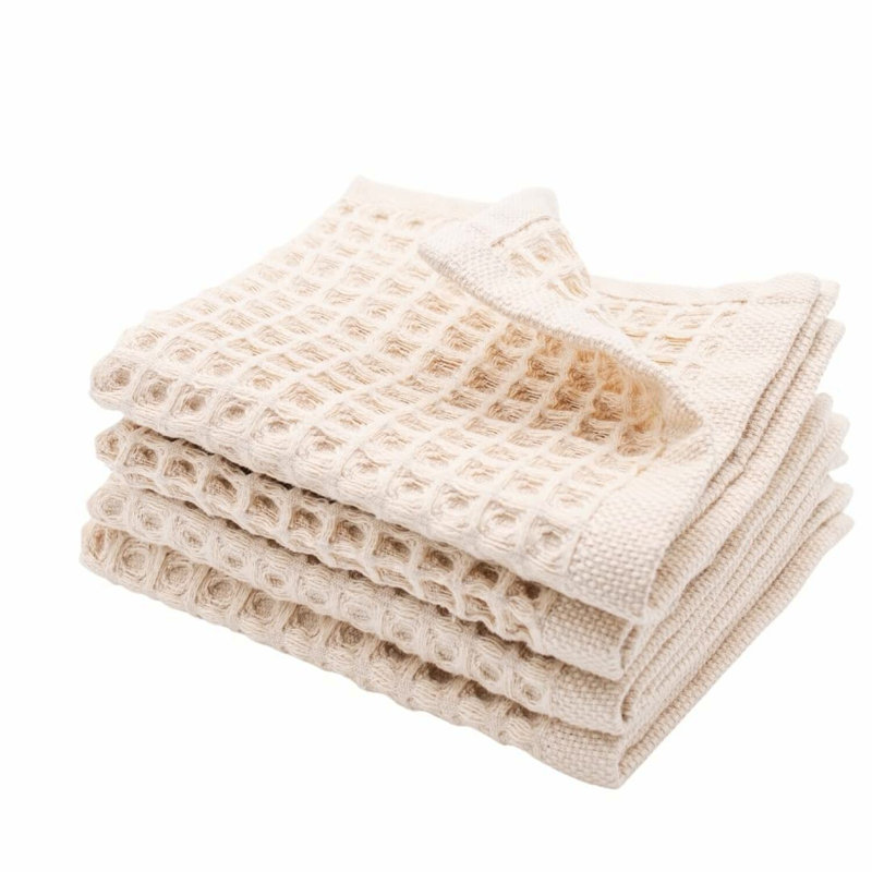 PureCotton Waffle Weave Washcloth Set - 4 Pack, 100% Cotton, 13x13 inches, Beige