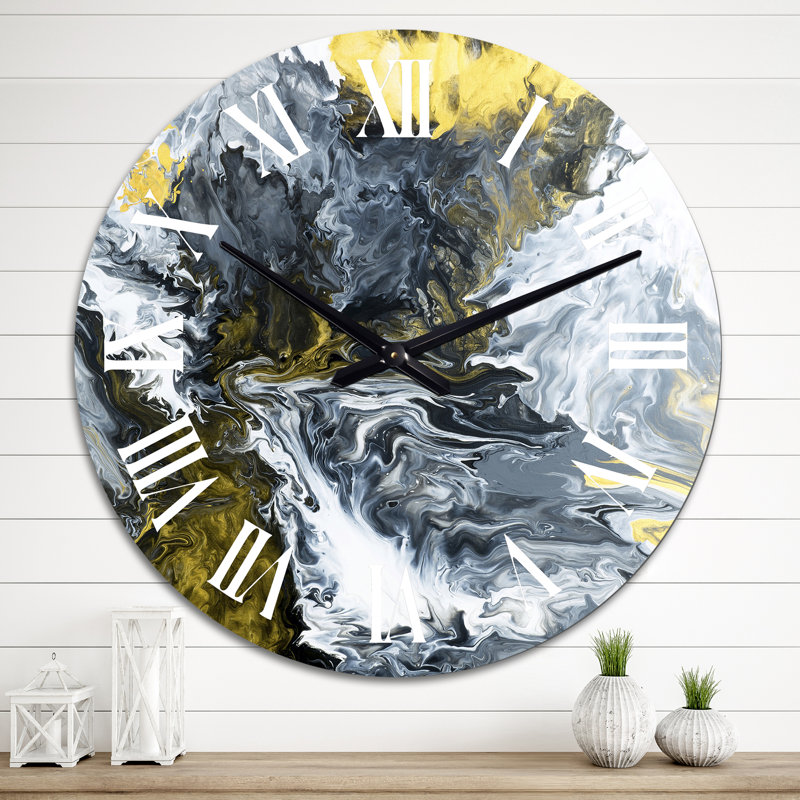 Horloge murale moderne, rivière de marbre jaune dans l'art liquide Vii, Moyen