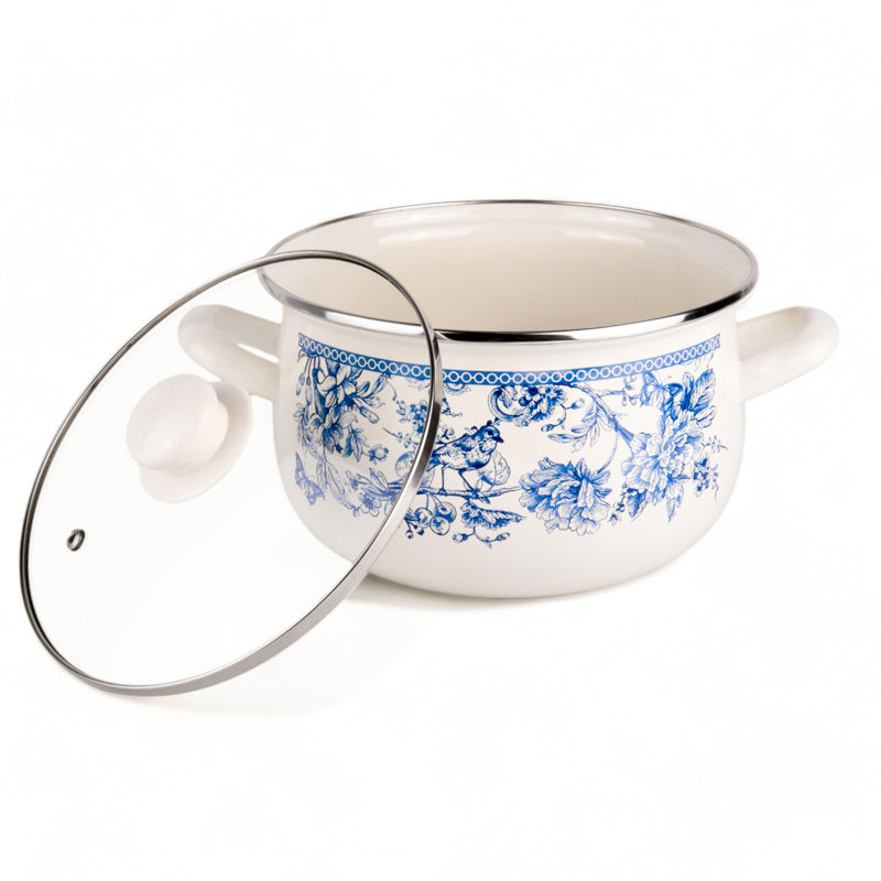 Blue Toile Vintage Enamel Soup Pot, 4 Quarts