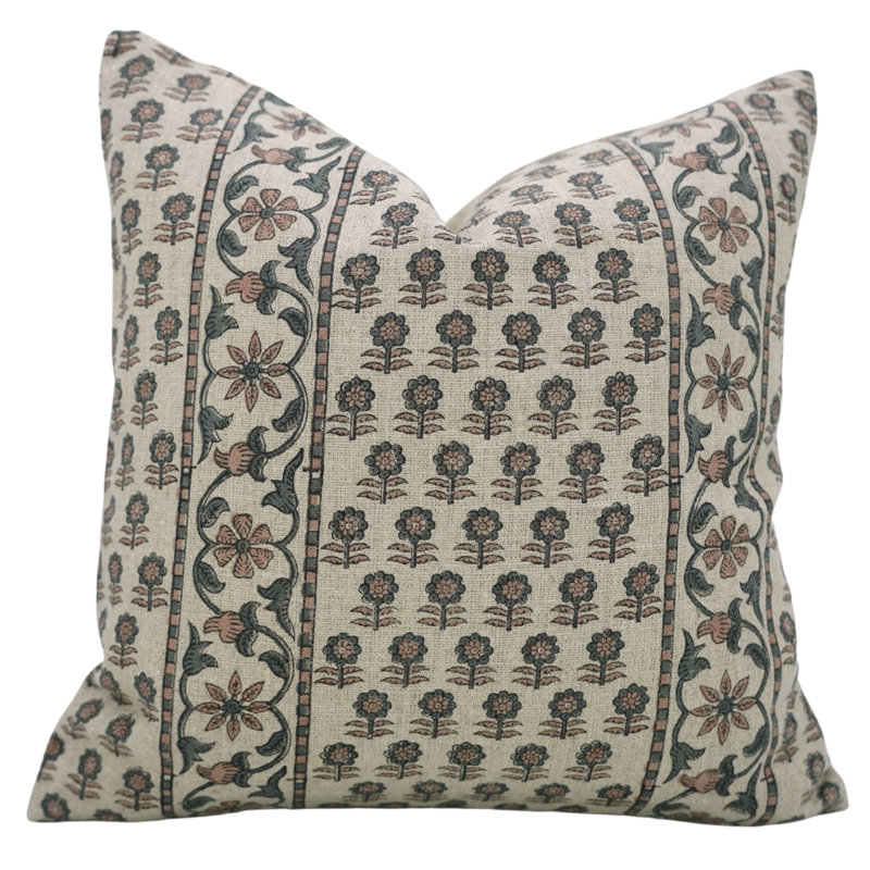 Fabdivine Throw Pillow Cover 12x20 Inch Handmade Block Print Cushion-Anamika, Gray Block Print/Floral 1