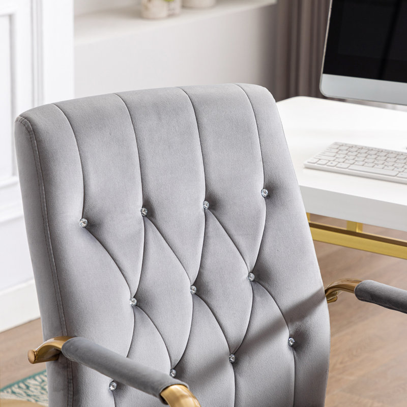 Jaycie Velvet Padded Arm Contemporary Swivel Office Task Chair, Gray
