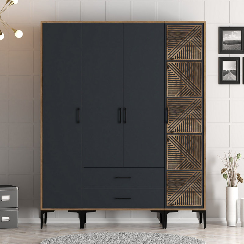 Berend 4 Door Manufactured Wood Wardrobe, Walnut/Anthracite