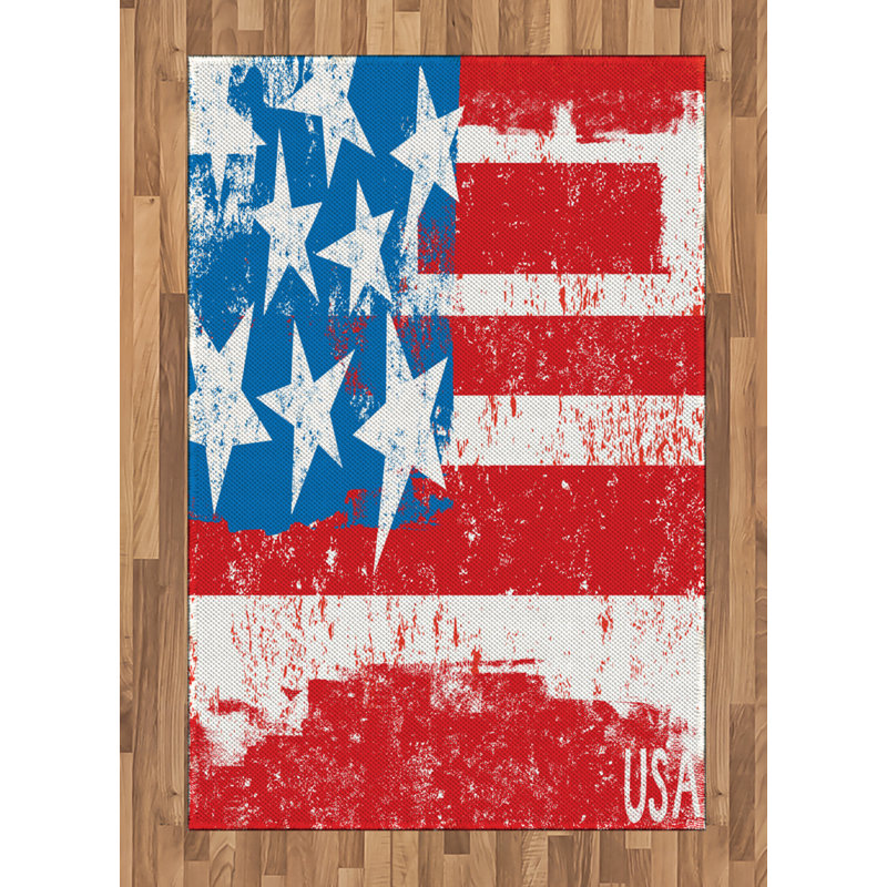 American Flag High Density Long Fiber Poly Threads Decorative Area Rug Carpet, Rectangle 4' x 5'8"