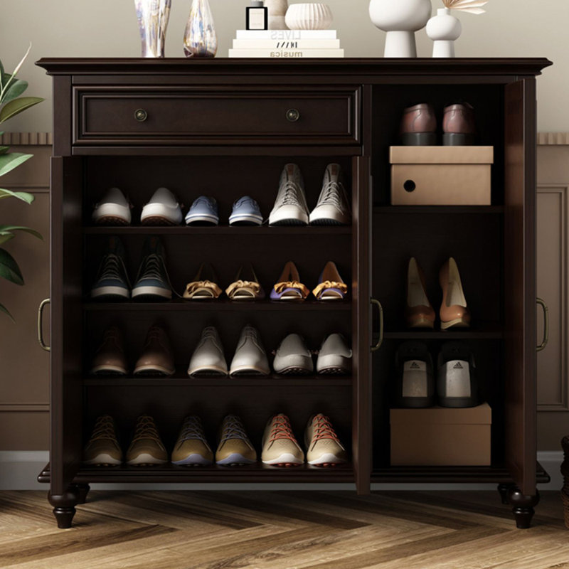 19 Pair Solid Wood Shoe Storage Cabinet, Black