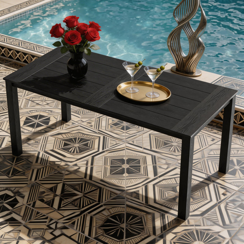 Outdoor Plastic Patio Table All Weather Outdoor Dining Table, Black