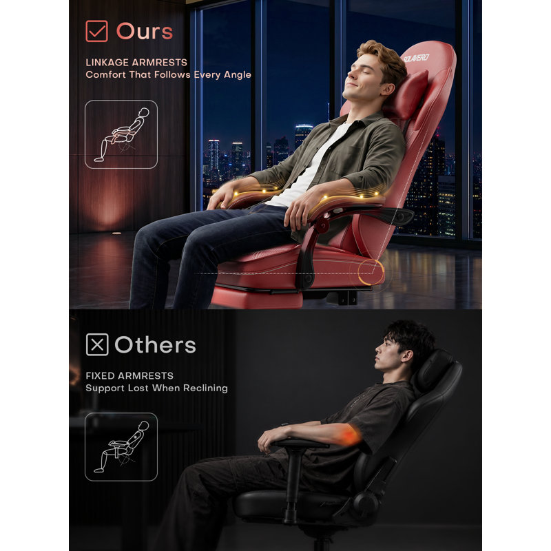 Ergonomic Gaming Chair with Massage Lumbar Pillow & Footrest, Linkage Armrest Reclining Office Chair, Breathable PVC Leather Computer Desk Chair, Multiple Colors Available, Max Load 150kg