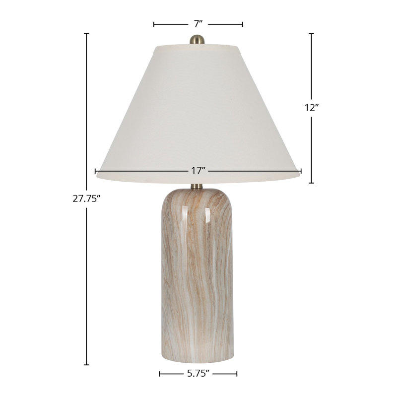 Polyresin Table Lamp with Linen Shade, Brown Marble