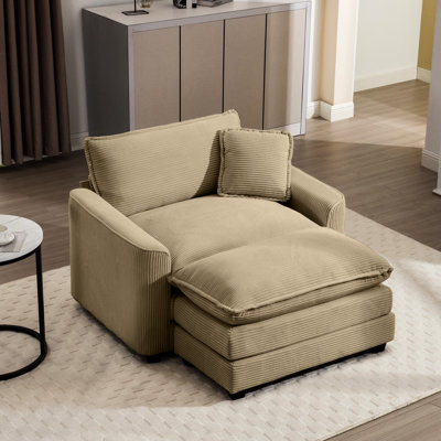 Confortable avec repose-pieds et coussin. Velours côtelé brun clair. Convient à plusieurs espaces. Mélange classique moderne. Chaise ergonomique en velours côtelé avec repose-pieds. Pour différents espaces. Fusionne le tissu doux,