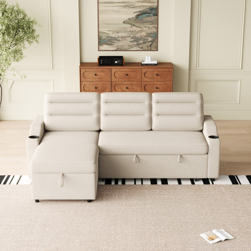 Convertible Sleeper Combo Sofa, Convertible Sofa Bed Polyester Pullout Bed With Storage Recliner And Cup Holder For Living Room, Tight Spaces