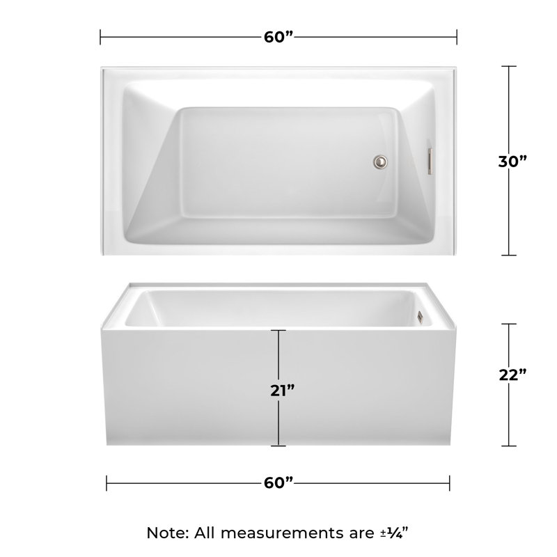 Grayley 60'' x 32'' Soaking Acrylic Bathtub, White/Brushed Nickel, Right-Hand Drain