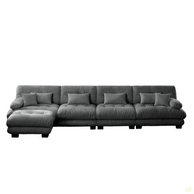 Free Combination, Modular Sectional Sofa,L Shaped Couch For Living Room, 4-Seater Comfy Cloud Couch With Convertible Ottoman, , Chenille