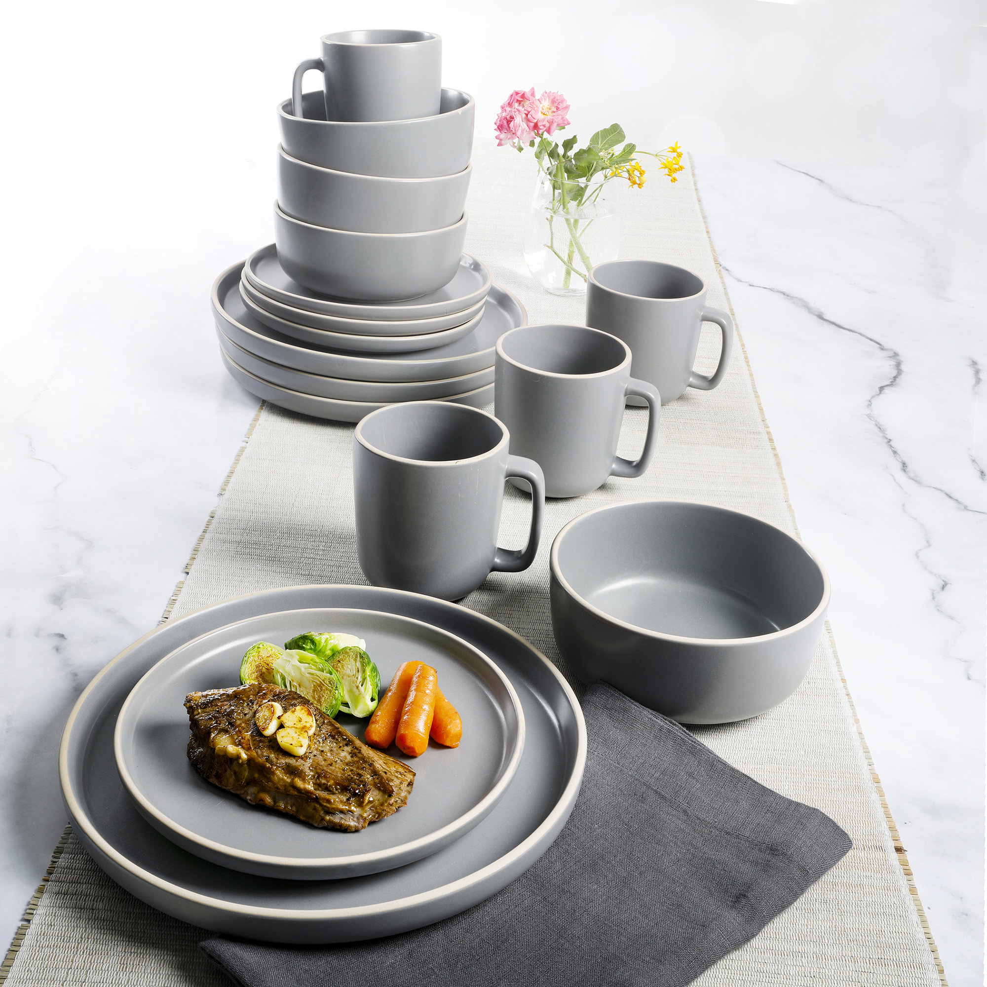 Zuma 16 Piece Dinnerware Set, Service for 4, Gray