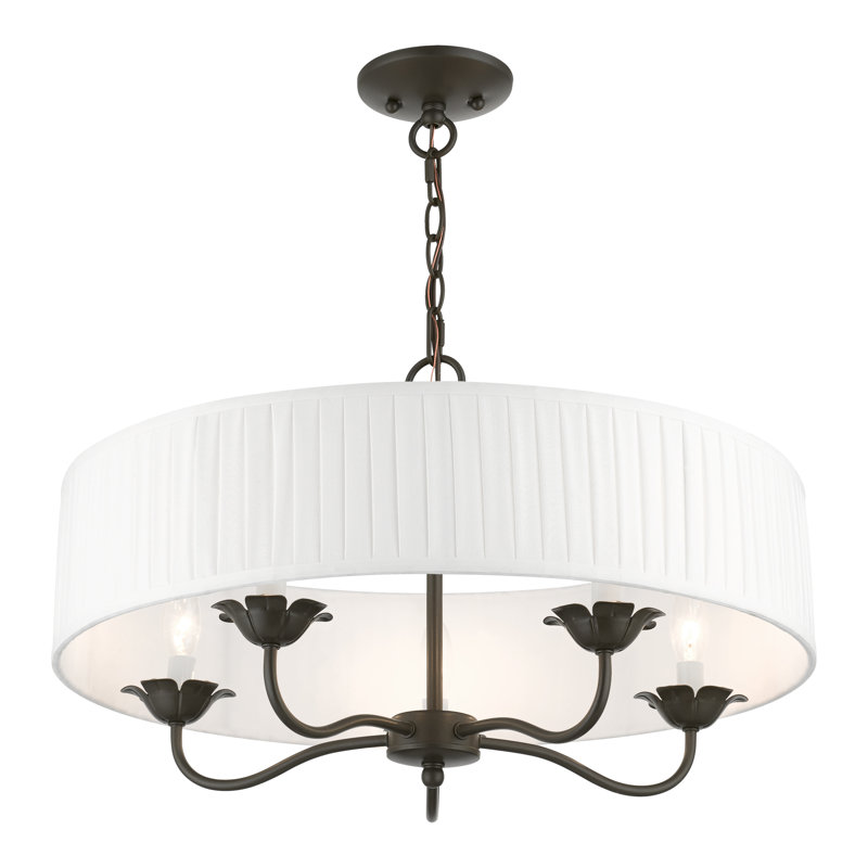 Lustre tambour 5 lumières à abat-jour Lamotte, Bronze anglais