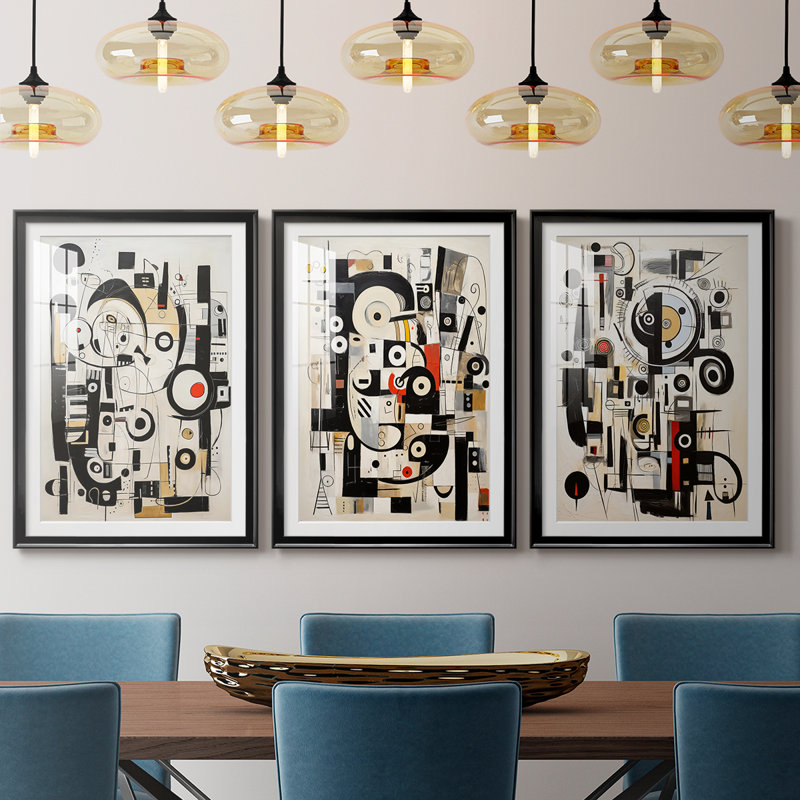 ABSTRACT Series CCCCLXVII - Impression sur mesure de qualité supérieure avec mat - 3 pièces, H 19 po x l 45 po, Noir