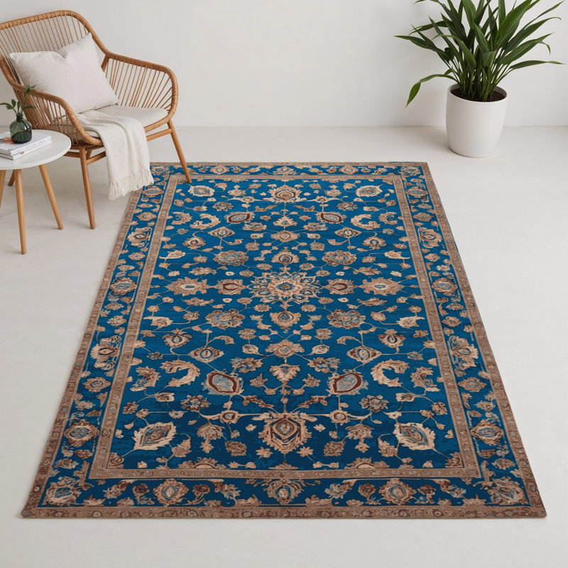 Tabriz Blue Indoor and Outdoor Area Rug, Rectangle 5' x 7'