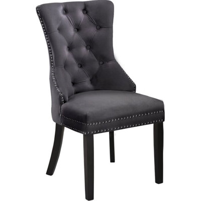 Pettey Tufted Leather Upholstered Side Chair in Dark Gray by Rosdorf Park