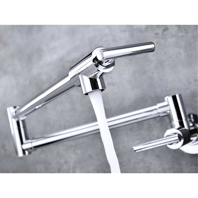 Folding Pot Filler Faucet For Kitchen, Wall Mounted, 360 Swivel, Brass, , Double Handle Design Precise And Efficient Water Supply, To Control Flow,