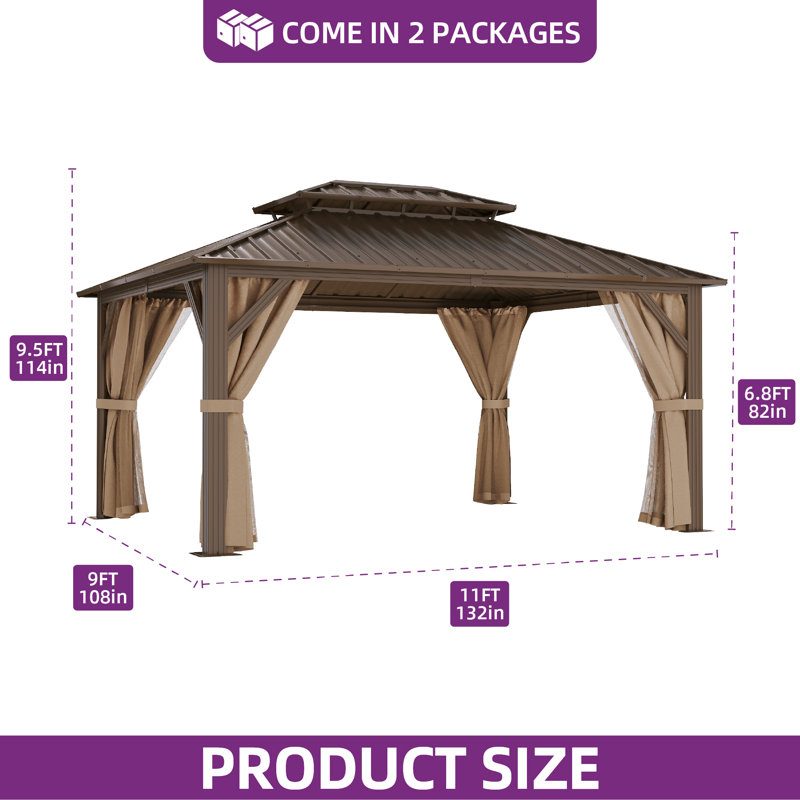 Aluminium Patio Gazebo, 11' x 9'