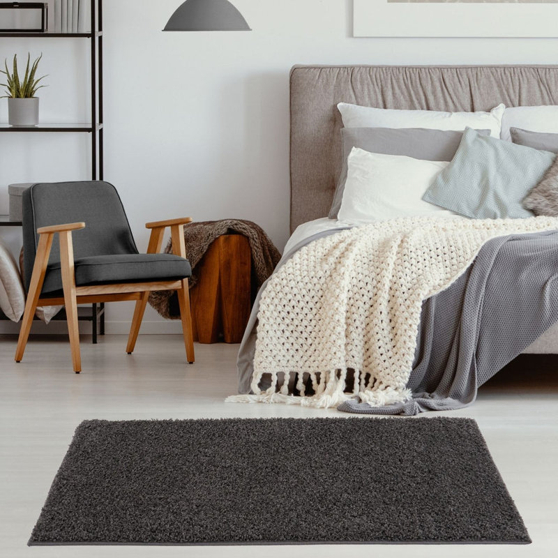 Myshaggy Collection Rugs Solid Design in Dark Grey, Rectangle 60 x 110 cm