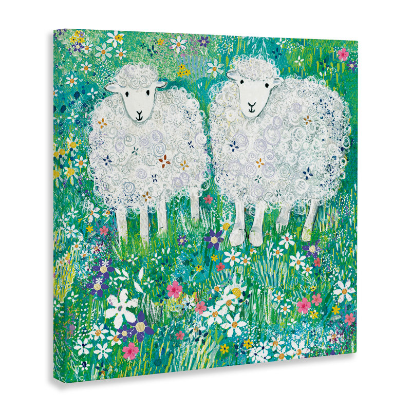 Mouton laineux avec toile de fleurs dispersées, design par Clare Tupper, H 17 po x l 17 po