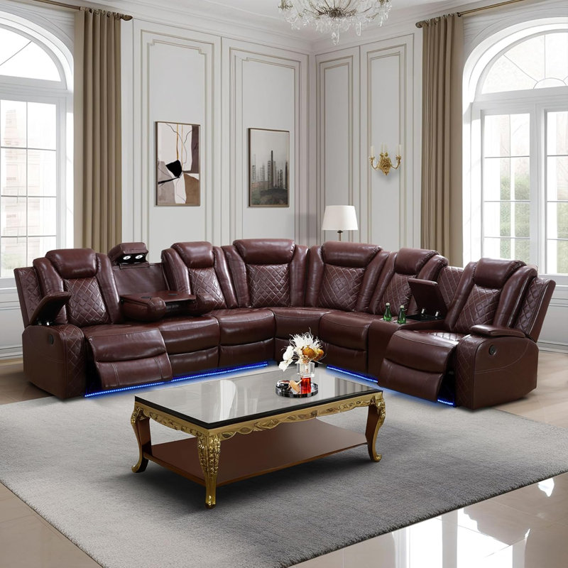 Canapé modulaire en cuir 210 po - Inclinaison double, fonctions intelligentes et conception ultra-confortable
