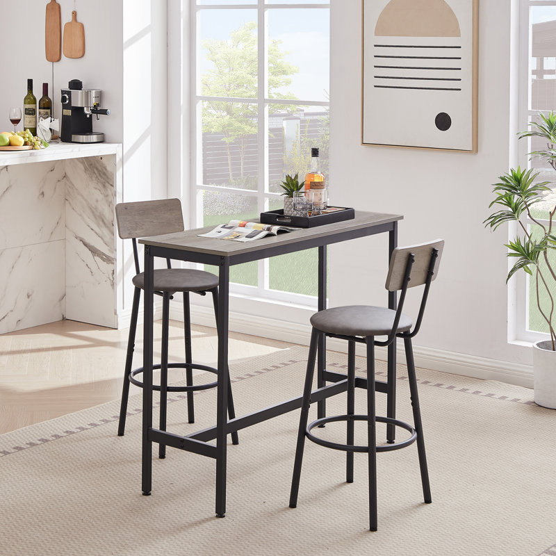 Bar Table Set With 2 Bar Stools PU Soft Seat With Backrest
