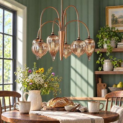 Suspension moderne à six lumières en verre mercurisé pour salle à manger, entrée, hall, salon, escalier